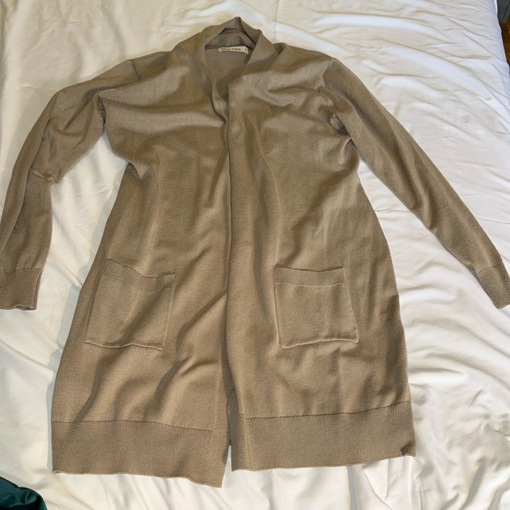 Beige long sleeve long cardigan